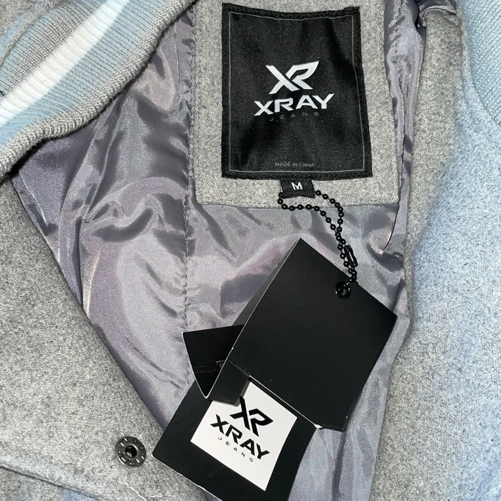 NWT XRAY Gray & White Varsity Jacket.  Size Medium. - Picture 3 of 5